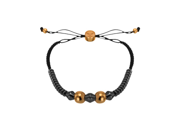 Pulsera Tejida 2 Balínes y Hemetita Oro - ELENA LÓPEZ JOYERÍA