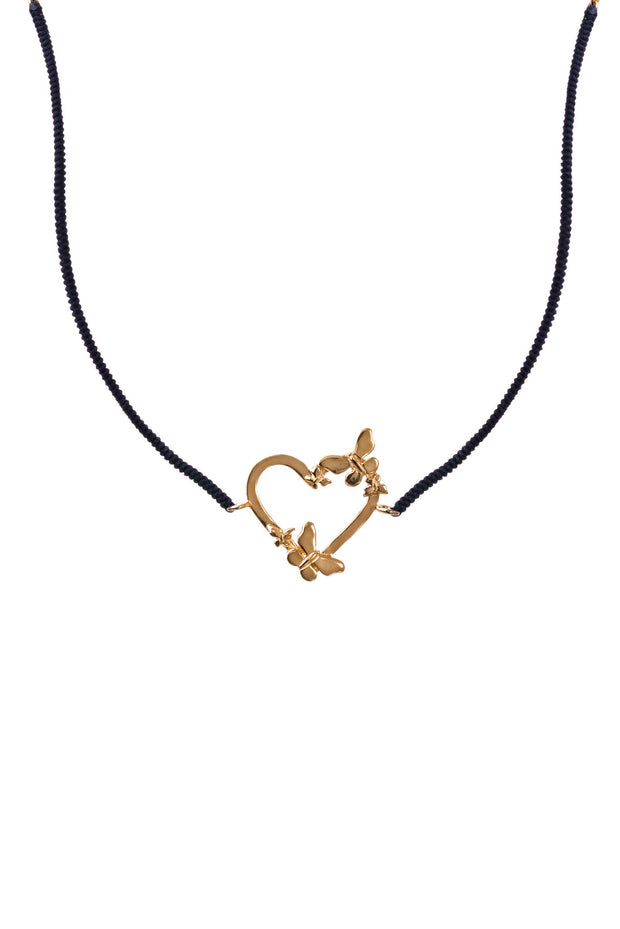 Gargantilla Tejida Corazón Maripositas Oro - ELENA LÓPEZ JOYERÍA