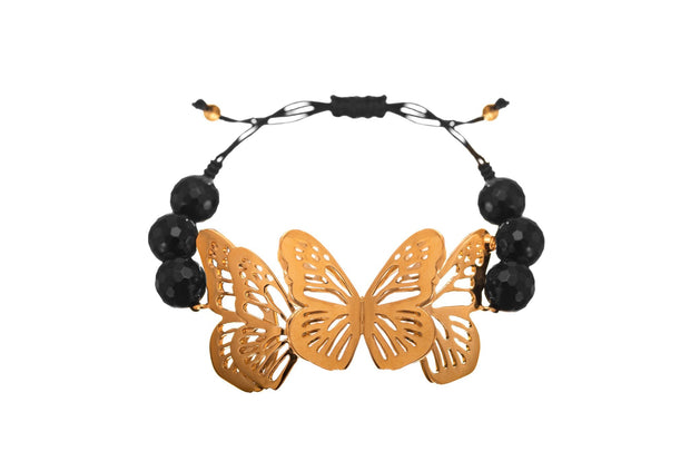 PULSERA ALAS MONARCA ÓNIX PLATA PARA MUJER -ELENA LÓPEZ JOYERÍA