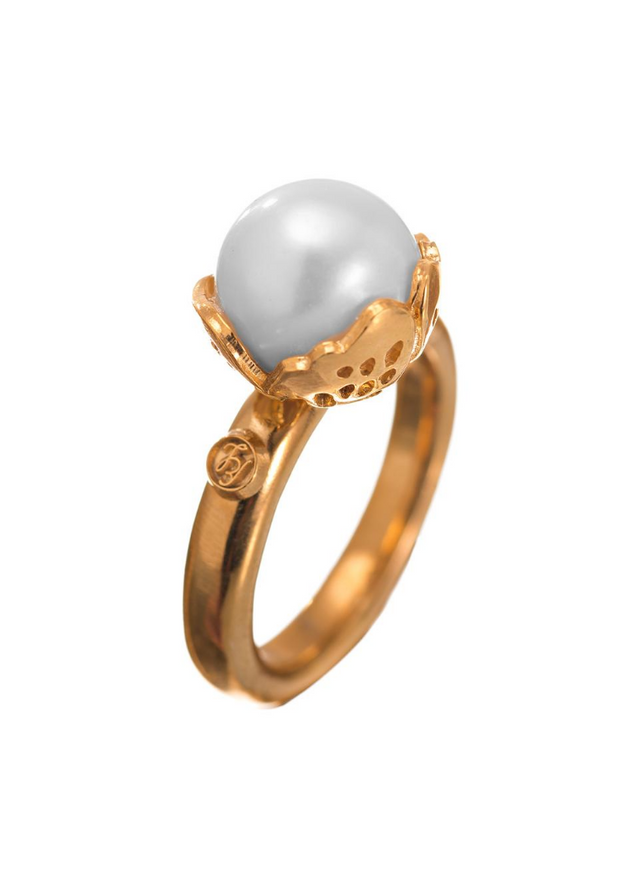Anillo Media Esfera Monarca y Perla Oro