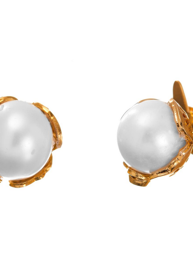 ARETES BROQUEL CON PERLA ORO PARA MUJER -ELENA LÓPEZ JOYERÍA