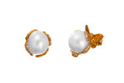Arete Broquel Media Esfera y Perla Oro - ELENA LÓPEZ JOYERÍA