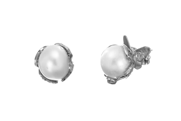 ARETES BROQUEL CON PERLA PLATA PARA MUJER -ELENA LÓPEZ JOYERÍA
