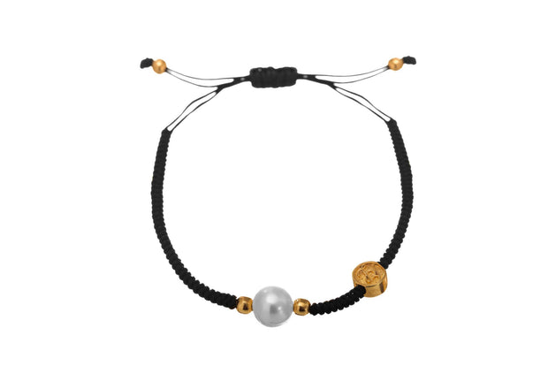 Pulsera Tejida Negro y Perla Oro - ELENA LÓPEZ JOYERÍA