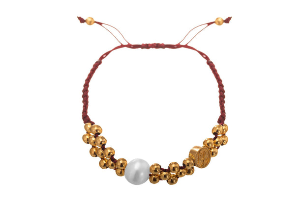 Pulsera en Vino con Balín y Perla Oro - ELENA LÓPEZ JOYERÍA