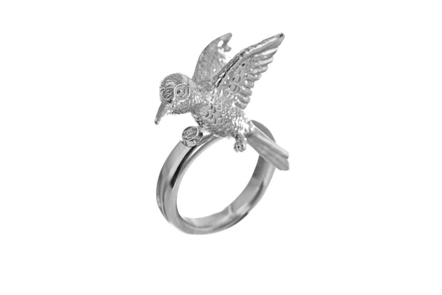 Anillo Colibrí Rodio Blanco - ELENA LÓPEZ JOYERÍA