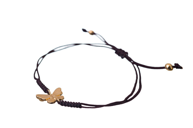 Pulsera Hilo Café y Mariposita Oro - ELENA LÓPEZ JOYERÍA