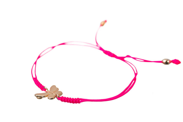 Pulsera Hilo Rosa Neón y Mariposita Oro - ELENA LÓPEZ JOYERÍA