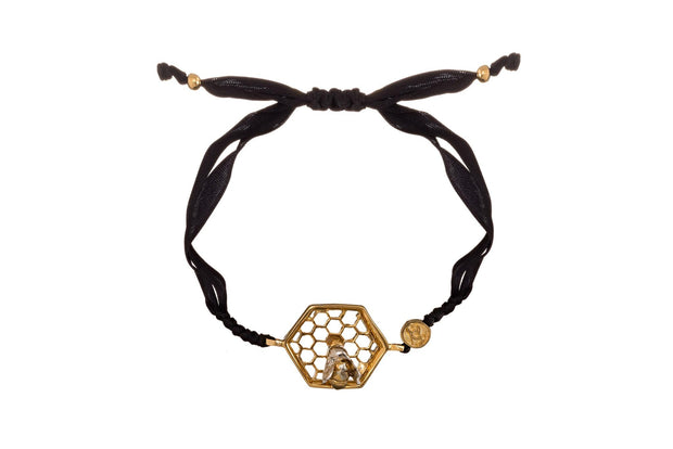 Pulsera Colmena con Listón Oro - ELENA LÓPEZ JOYERÍA