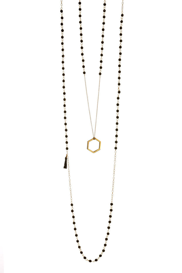Collar de Hexágono con Ónix Oro - ELENA LÓPEZ JOYERÍA