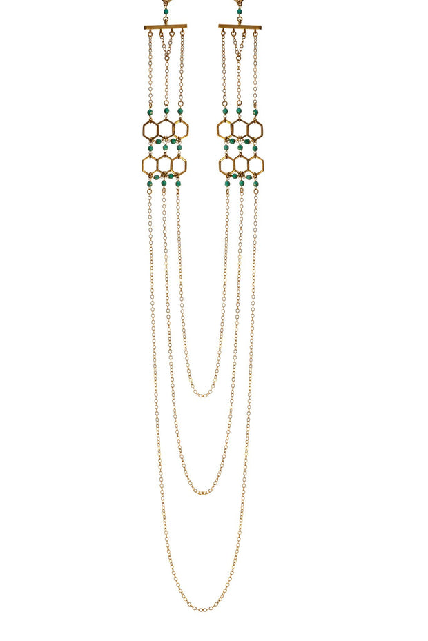 Collar de Hexágonos con Turquesas Oro - ELENA LÓPEZ JOYERÍA