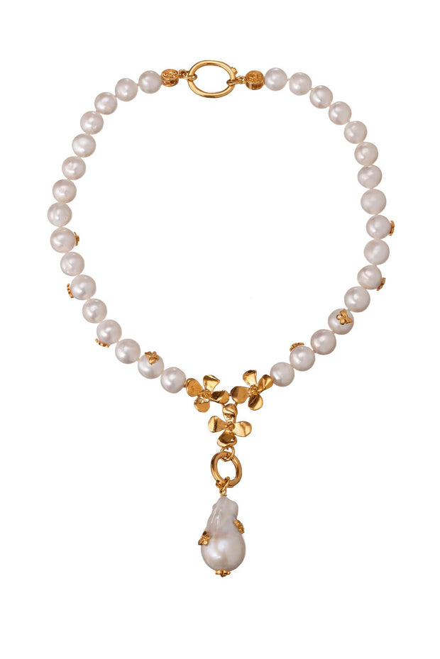Collar de Perlas con Hortensias Oro - ELENA LÓPEZ JOYERÍA