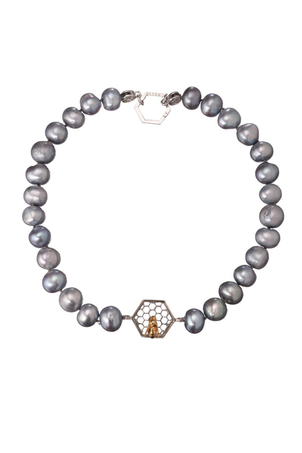 Gargantilla de Colmena con Perlas Grises de Rodio Blanco - ELENA LÓPEZ JOYERÍA