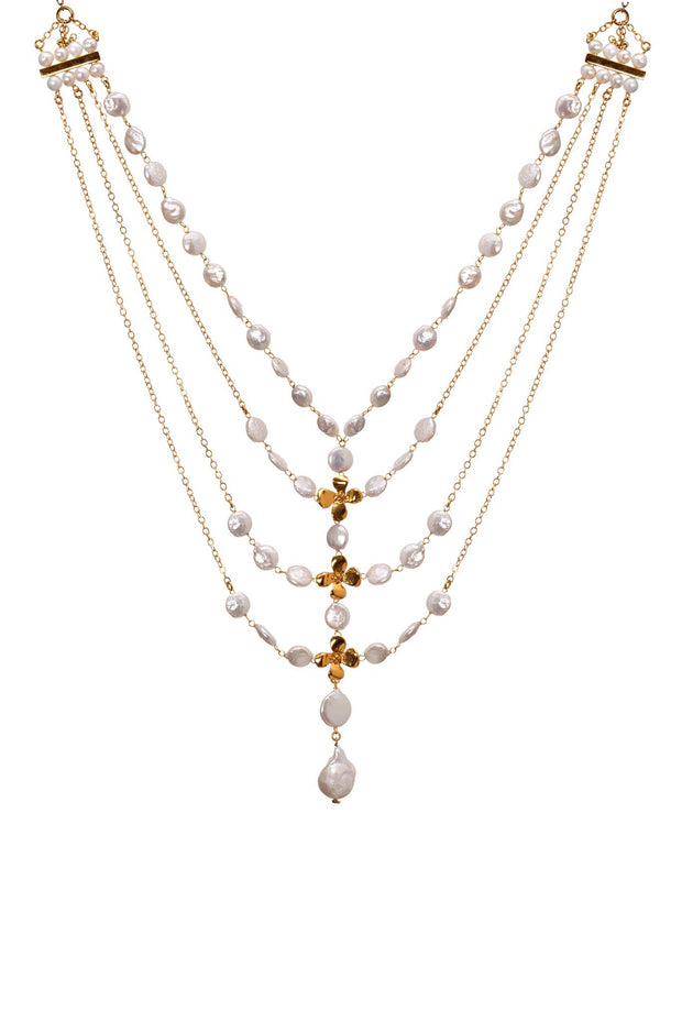 Collar Hilos de Perlas con Hortensias Oro - ELENA LÓPEZ JOYERÍA