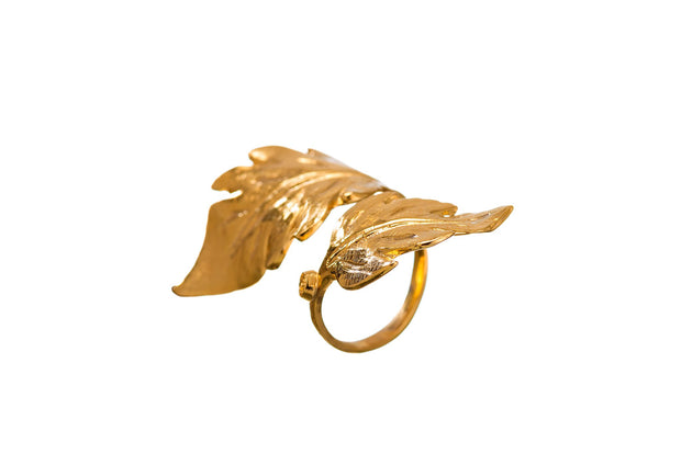 Anillo Doble Hoja Oro - ELENA LÓPEZ JOYERÍA