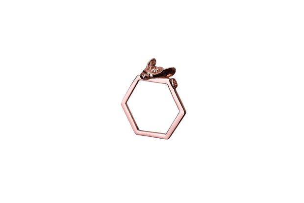 Anillo Hexágono con Abeja Oro Rosa - ELENA LÓPEZ JOYERÍA