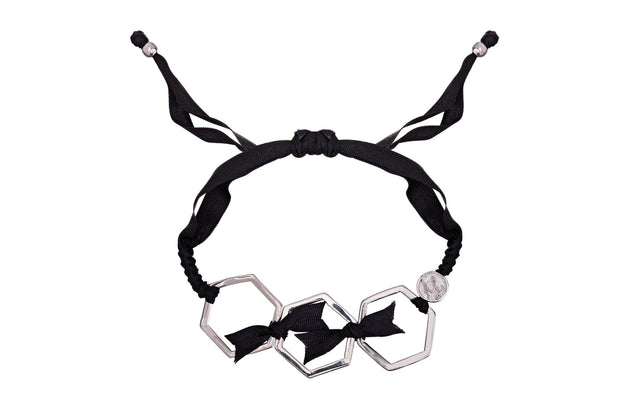 Pulsera 3 Hexágonos con Listón de Rodio Blanco - ELENA LÓPEZ JOYERÍA