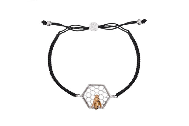 Pulsera Panal con Abejita de Rodio Blanco - ELENA LÓPEZ JOYERÍA
