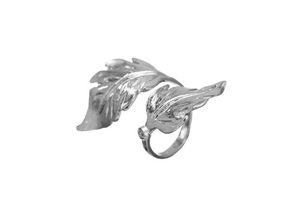 Anillo Doble Hoja Rodio Blanco - ELENA LÓPEZ JOYERÍA