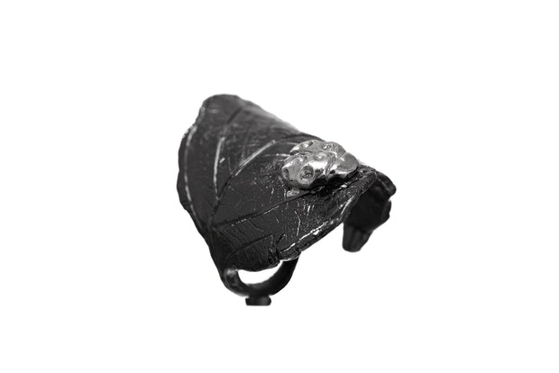 Anillo Hoja y Catarina Rodio Negro - ELENA LÓPEZ JOYERÍA