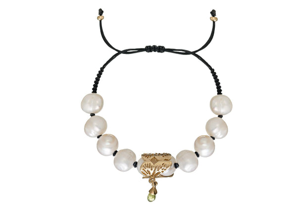 PULSERA CILINDRO CON PERLAS ORO PARA MUJER -ELENA LÓPEZ JOYERÍA