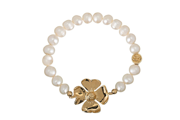 Pulsera Flor con Perlas Oro - ELENA LÓPEZ JOYERÍA