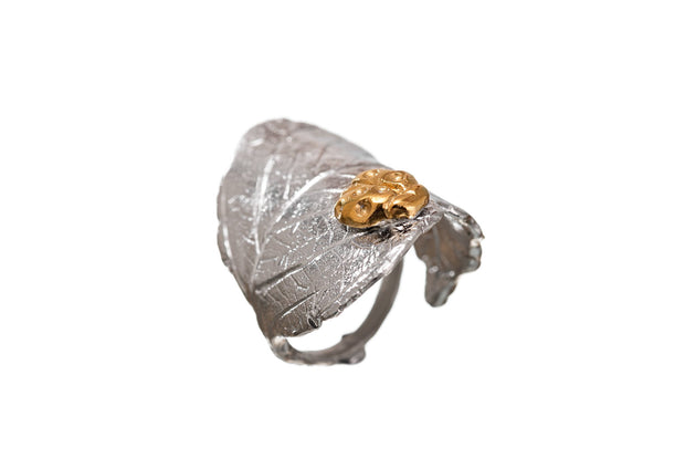 Anillo Hoja y Catarina Rodio Blanco - ELENA LÓPEZ JOYERÍA
