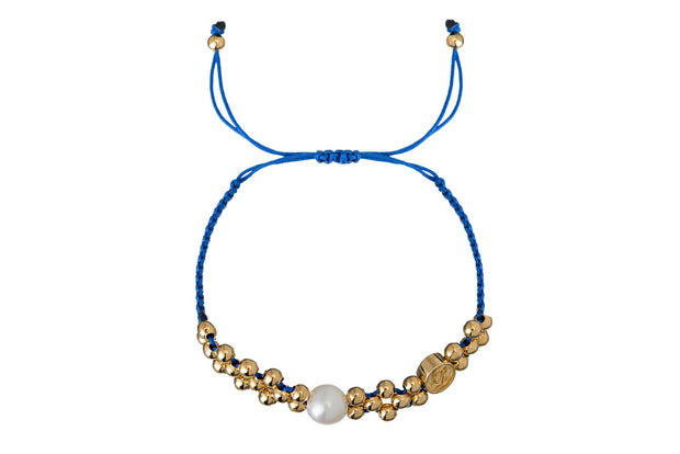 Pulsera Tejida Perla Balín Cruzado Oro Azul Rey Oro - ELENA LÓPEZ JOYERÍA