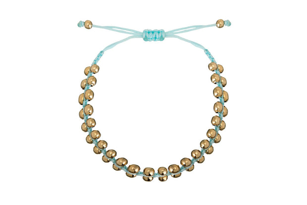Pulsera Tejida Doble Balín Azul Cielo Oro - ELENA LÓPEZ JOYERÍA