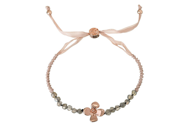 Pulsera Hortensia con Labradorita y Listón Rosa Oro Rosa - ELENA LÓPEZ JOYERÍA