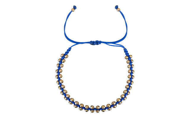 Pulsera Tejida Doble Balín Azul Electrico Oro - ELENA LÓPEZ JOYERÍA