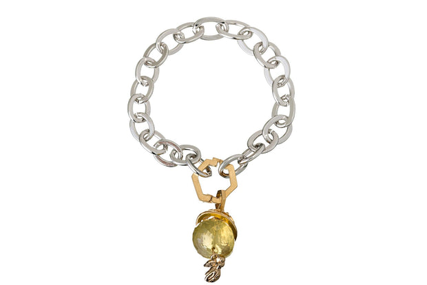 Pulsera Cadena Gruesa Media Esfera Panal Piedra India de Rodio Blanco - ELENA LÓPEZ JOYERÍA