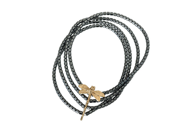 Pulsera Hematitas Barra Libelula Oro - ELENA LÓPEZ JOYERÍA