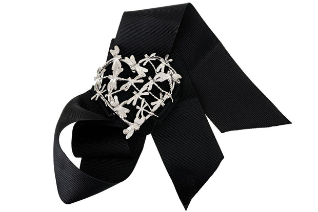 Pulsera Corazón Enjambre con Listón de Rodio Blanco - ELENA LÓPEZ JOYERÍA