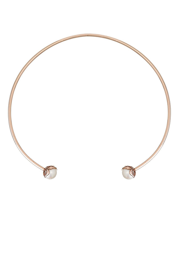 Gargantilla Media Esfera Chica Blanco Oro Rosa - ELENA LÓPEZ JOYERÍA