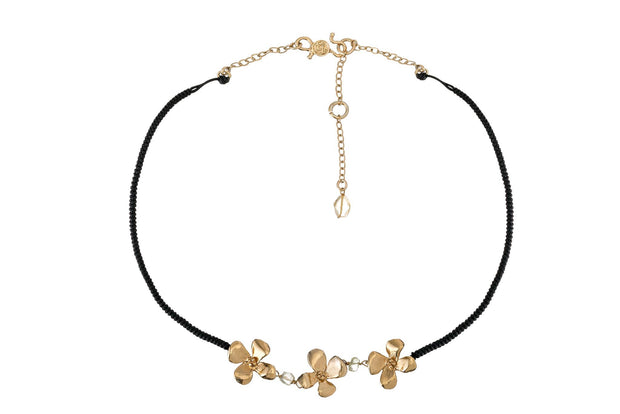 Gargantilla 3 Hortensias con Piedras Oro - ELENA LÓPEZ JOYERÍA