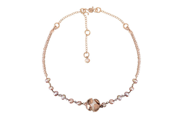 Gargantilla con Perlas y Hortensia Oro Rosa - ELENA LÓPEZ JOYERÍA