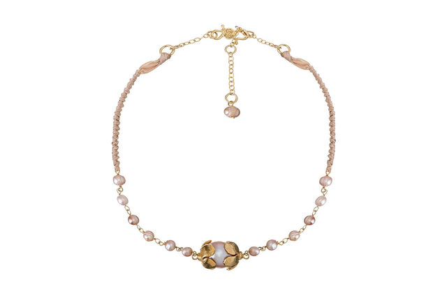 Gargantilla con Perlas y Hortensia Oro - ELENA LÓPEZ JOYERÍA