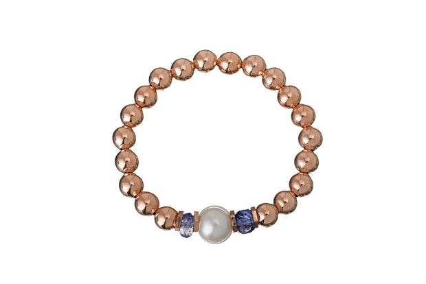 Pulsera Balín Rosa Perla con Hexágono Oro Rosa - ELENA LÓPEZ JOYERÍA