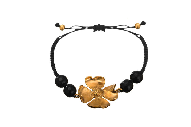 Pulsera Tejida Flor y Ónix Oro - ELENA LÓPEZ JOYERÍA