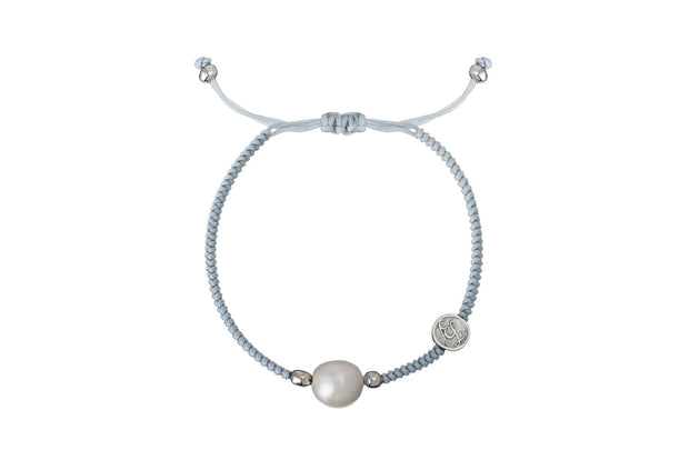 Pulsera Tejida en Gris con Perla de Rodio Blanco - ELENA LÓPEZ JOYERÍA