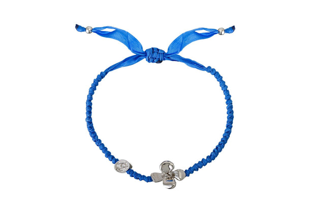 Pulsera Téjida Listón Azul Rey Hortensia de Rodio Blanco - ELENA LÓPEZ JOYERÍA