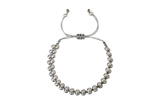 Pulsera Tejida Doble Balín Gris Rodio Blanco - ELENA LÓPEZ JOYERÍA