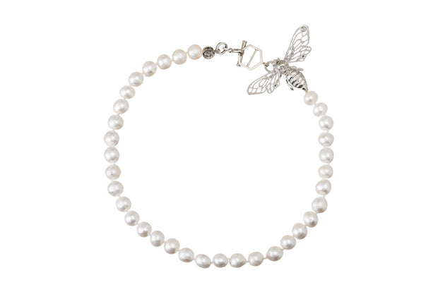 Gargantilla con Perla y Abejorro de Rodio Blanco - ELENA LÓPEZ JOYERÍA