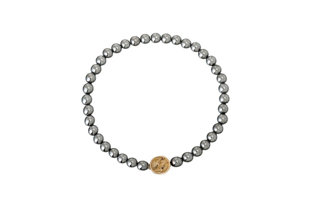 Pulsera con Hematita y Logode Rodio Negro - ELENA LÓPEZ JOYERÍA