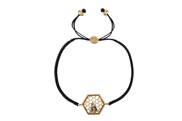 Pulsera Hexagono Panal con Abejita Oro - ELENA LÓPEZ JOYERÍA