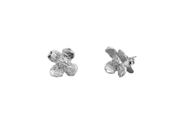 Arete Broquel Jazmín Chico de Rodio Blanco - ELENA LÓPEZ JOYERÍA