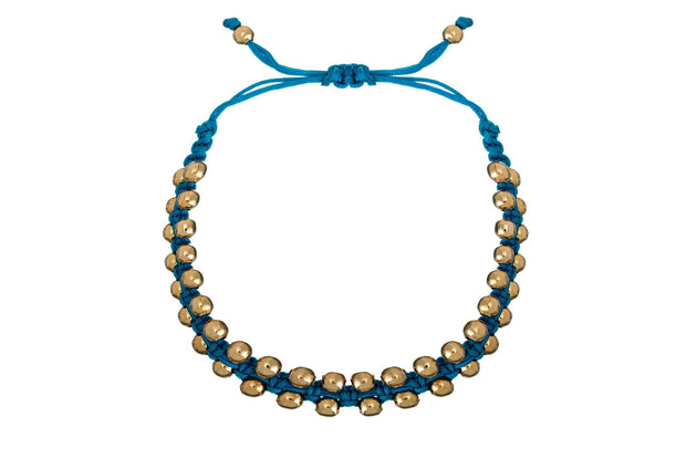 Pulsera Tejida Doble Balín Azul Aqua Oro - ELENA LÓPEZ JOYERÍA
