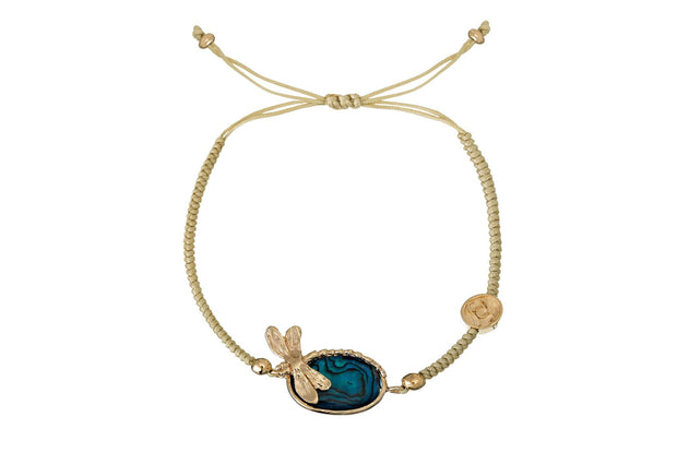 Pulsera Madre Perla Azul, Bicel Libelula Oro - ELENA LÓPEZ JOYERÍA