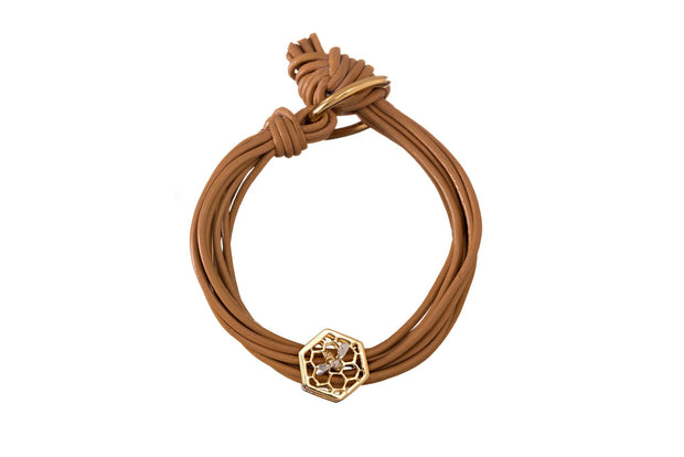 Pulsera 12 Hilos de Piel con Colmena Oro - ELENA LÓPEZ JOYERÍA